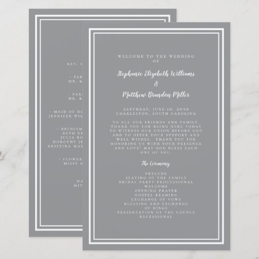 Gray White Wedding Script Budget Zeremony Program (Vorne/Hinten)