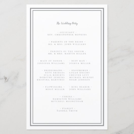 Gray & White Wedding Script Chic Zeremonie Program (Rückseite)