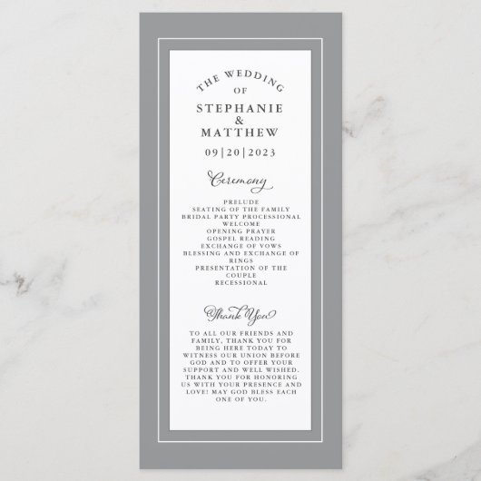 Gray & White Wedding Service Zeremonie Programm (Vorderseite)