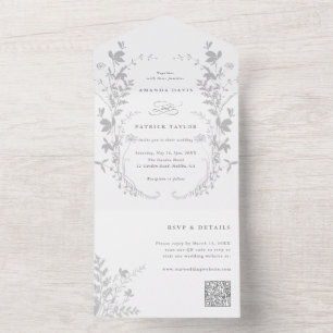 Gray Wildblume Silhouette Wreath Wedding All In One Einladung