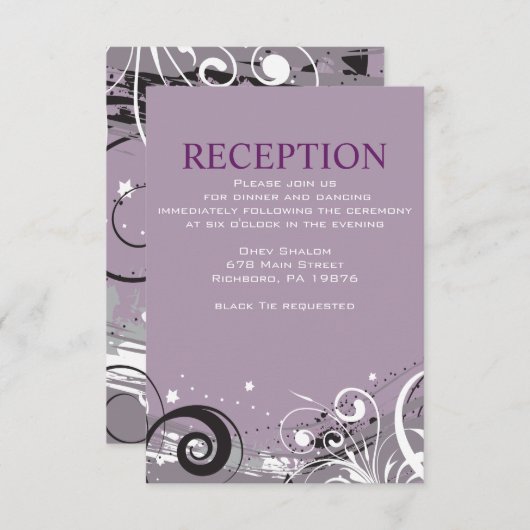 GRAY WIRBEL Jüdische Hochzeitsempfangskarte Einladung (Vorne/Hinten)