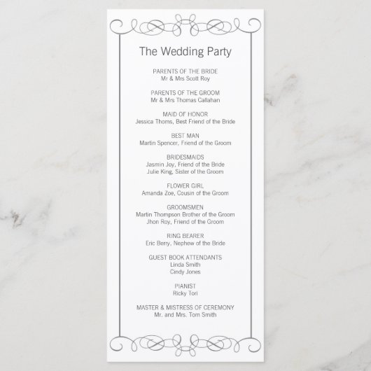 Gray Wirbel Wedding Program Rack Cards Programm (Rückseite)