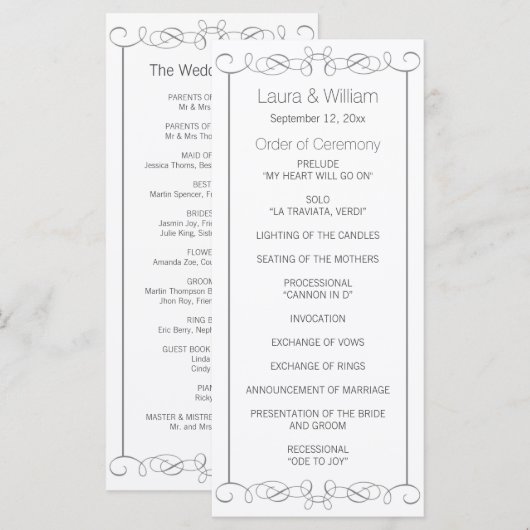 Gray Wirbel Wedding Program Rack Cards Programm (Vorne/Hinten)