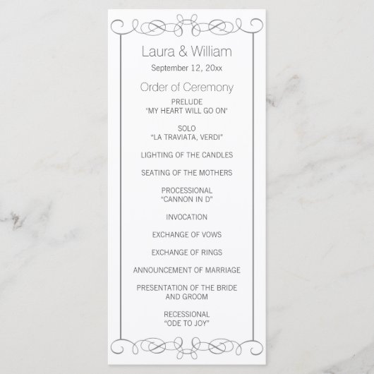 Gray Wirbel Wedding Program Rack Cards Programm (Vorderseite)
