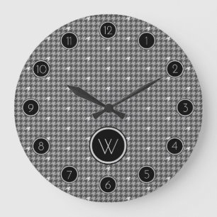 Gray with Silver Accent Houndstooth Clock Große Wanduhr