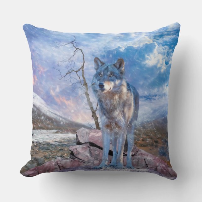 Gray Wolf "ANTWORTEN SIE DIE ANRUFE" Kissen (Vorderseite)