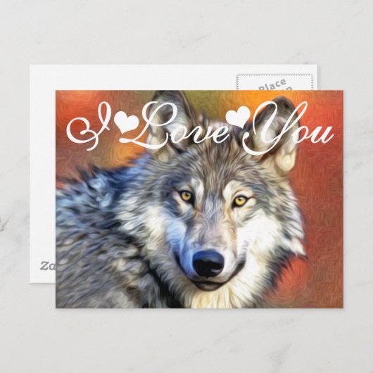 Gray Wolf Art Malerei Foto Bild I Liebe Sie Postkarte (Vorne/Hinten)
