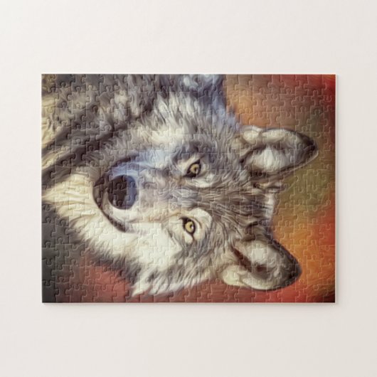 Gray Wolf Art Malerei Grafik Puzzle (Horizontal)
