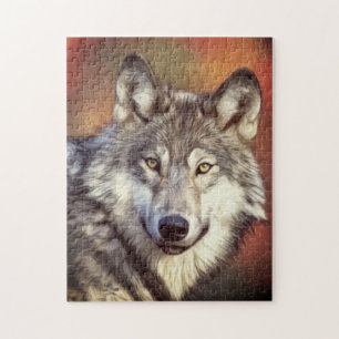Gray Wolf Art Malerei Grafik Puzzle