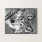 Gray Wolf Art Malerei Grafik | Schwarz und Weiß Puzzle (Horizontal)