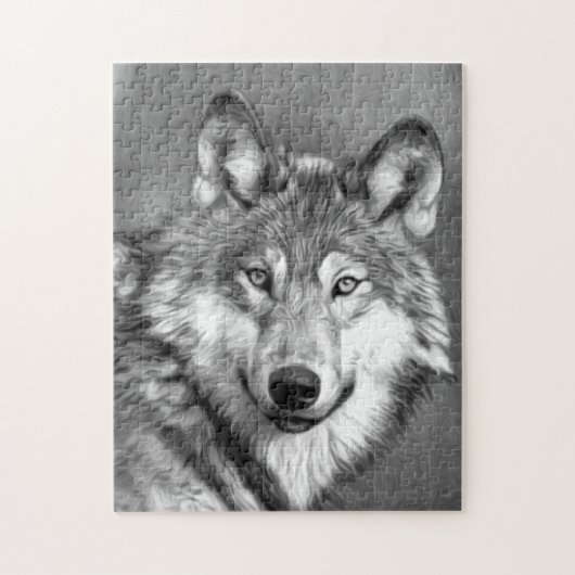 Gray Wolf Art Malerei Grafik | Schwarz und Weiß Puzzle (Vertikal)