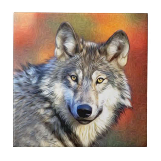 Gray Wolf Art Painting Fliese (Vorderseite)