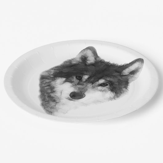 Gray Wolf attraktiv Pappteller (Schrägansicht)