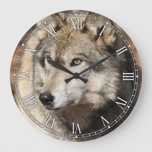 Gray Wolf Decorative Wall Clock Große Wanduhr (Vorderseite)