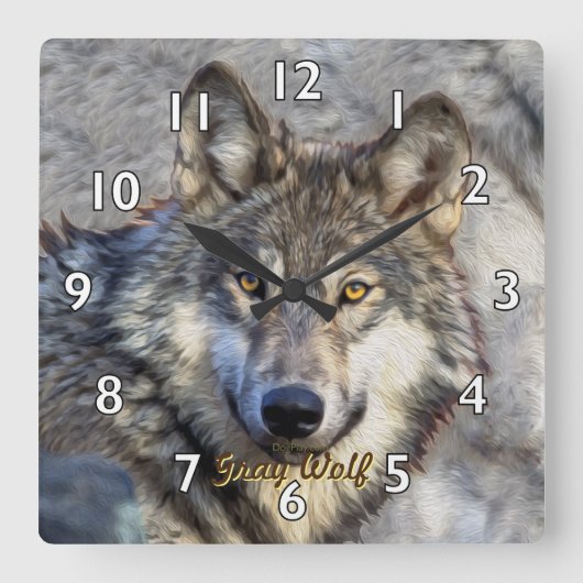 Gray Wolf Dignity Quadratische Wanduhr (Vorderseite)