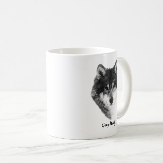 Gray Wolf elegant anpassbar Kaffeetasse (VorderseiteRechts)