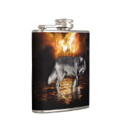 Gray Wolf Feuer Flammen Survivor Flachmann (Rechts)