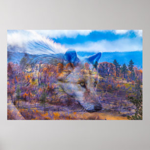 GRAY WOLF FOLGEN DEM FLUSS POSTER