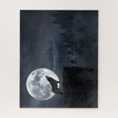 Gray Wolf Full Moon Silhouette Puzzle (Vertikal)