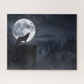 Gray Wolf Full Moon Silhouette Puzzle (Horizontal)