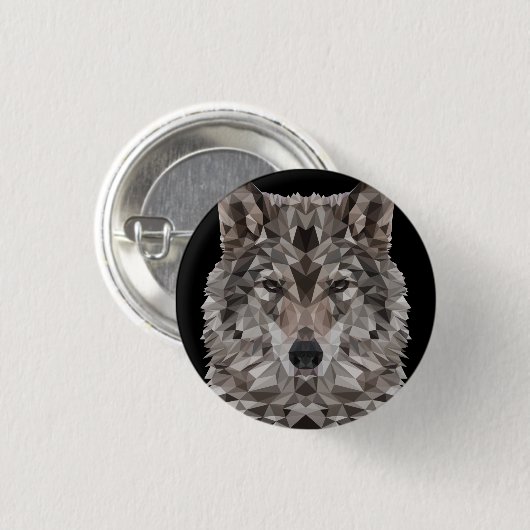 Gray Wolf Geometric Portrait Button (Vorne & Hinten)