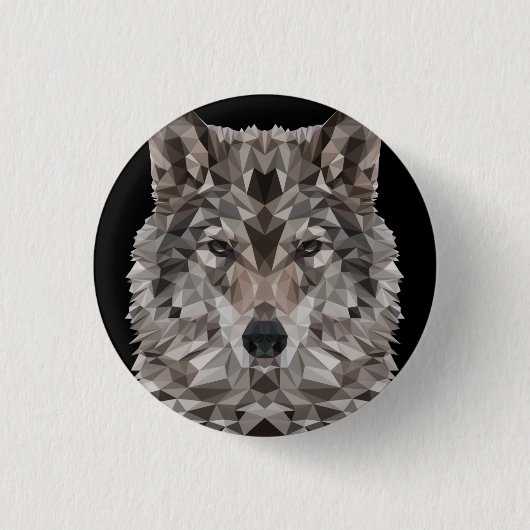 Gray Wolf Geometric Portrait Button (Vorderseite)