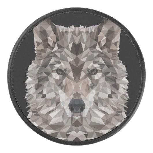 Gray Wolf Geometric Portrait Eishockey Puck (Vorderseite)