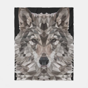 Gray Wolf Geometric Portrait Fleecedecke