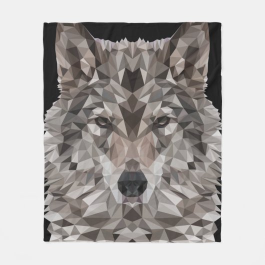 Gray Wolf Geometric Portrait Fleecedecke (Vorderseite)