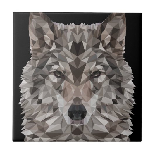 Gray Wolf Geometric Portrait Fliese (Vorderseite)