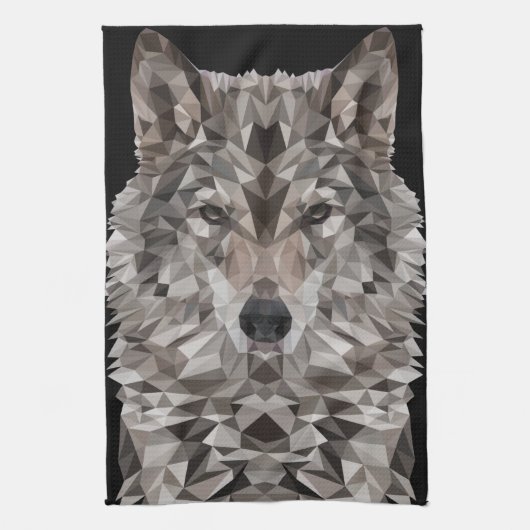Gray Wolf Geometric Portrait Geschirrtuch (Vertikal)