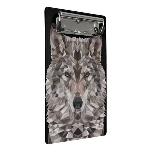 Gray Wolf Geometric Portrait Mini Klemmbrett (Schrägansicht)