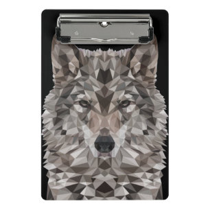 Gray Wolf Geometric Portrait Mini Klemmbrett
