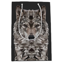 Gray Wolf Geometric Portrait Mittlere Geschenktüte