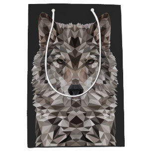 Gray Wolf Geometric Portrait Mittlere Geschenktüte
