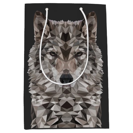 Gray Wolf Geometric Portrait Mittlere Geschenktüte (Vorderseite)