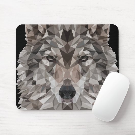 Gray Wolf Geometric Portrait Mousepad (Mit Mouse)