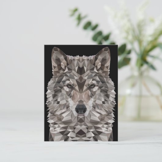 Gray Wolf Geometric Portrait Postkarte (Stehend Vorderseite)