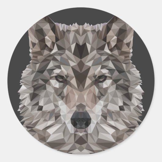 Gray Wolf Geometric Portrait Runder Aufkleber (Vorderseite)