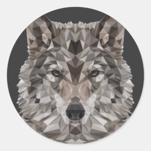Gray Wolf Geometric Portrait Runder Aufkleber