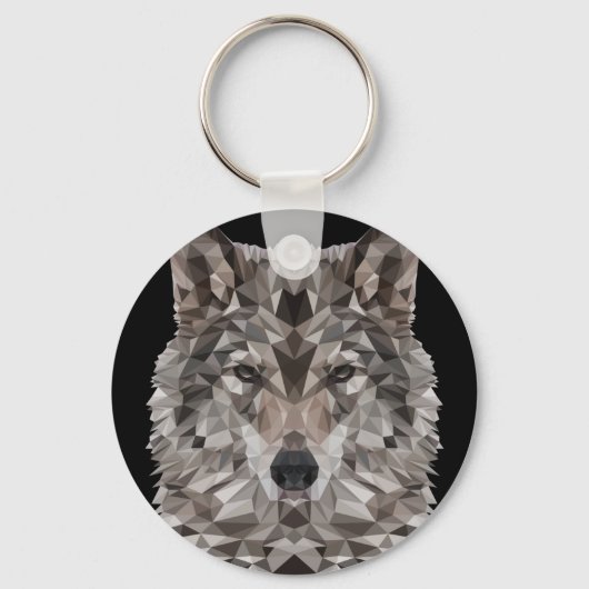Gray Wolf Geometric Portrait Schlüsselanhänger (Vorderseite)