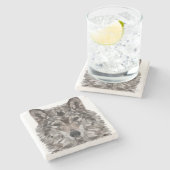 Gray Wolf Geometric Portrait Steinuntersetzer (Seitenansicht)