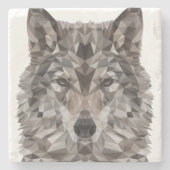Gray Wolf Geometric Portrait Steinuntersetzer (Vorderseite)
