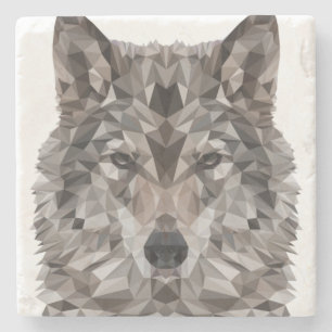Gray Wolf Geometric Portrait Steinuntersetzer