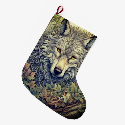 Gray Wolf Großer Weihnachtsstrumpf (Vorderansicht (hängend))