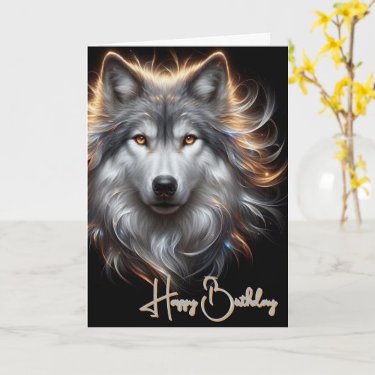 Gray Wolf Happy Birthday Card Karte (Gelbe Blume)