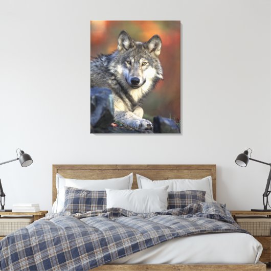 Gray Wolf HerbstCanvas Print Leinwanddruck (Insitu (Schlafzimmer))
