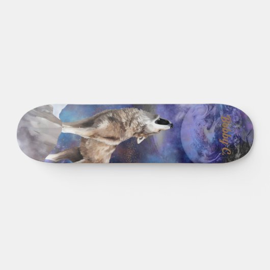 Gray Wolf Howling auf dem Mond Skate Deck Skateboard (Horizontal)