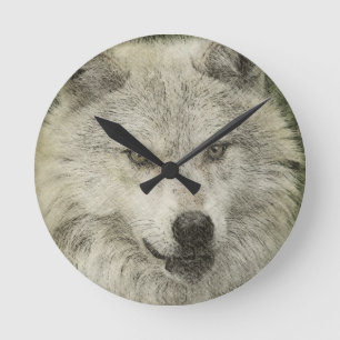 Gray Wolf Pencil Sketch Wildlife Art Geschenk Runde Wanduhr