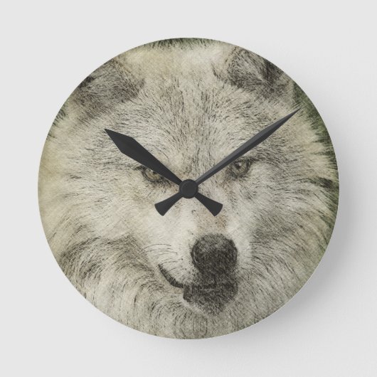Gray Wolf Pencil Sketch Wildlife Art Geschenk Runde Wanduhr (Vorderseite)